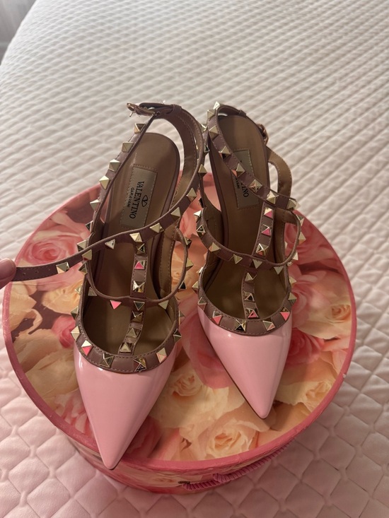 Valentino Shoes - Valentino Pink Patent Rockstud T-Strap Pumps